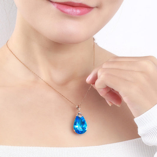 Sapphire Pendant chain Color Sapphire Blue Crystal Clavicle Chain Rose Gold Topaz Necklace