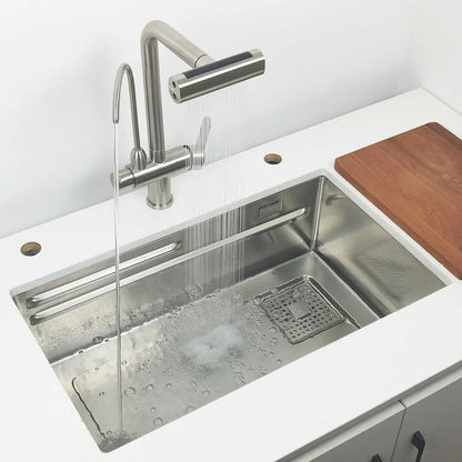 Undermount kitchen sink or Above Mount 304 stainless steel sinks  with waterfall faucet  Multifunction Single  Washing Basin