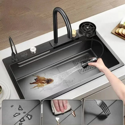 Kitchen sink, stainless steel large single groove, multifunctional flying fish waterfall faucet, the lowest price