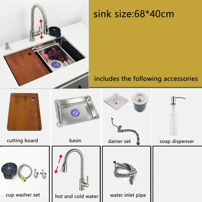 Undermount kitchen sink or Above Mount 304 stainless steel sinks  with waterfall faucet  Multifunction Single  Washing Basin