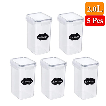 0.8/1.4/1.6/2.0/2.8L 5Pcs Food Storage Container Kitchen Organizers Refrigerator Noodle Box Multigrain Storage Tank Sealed Cans