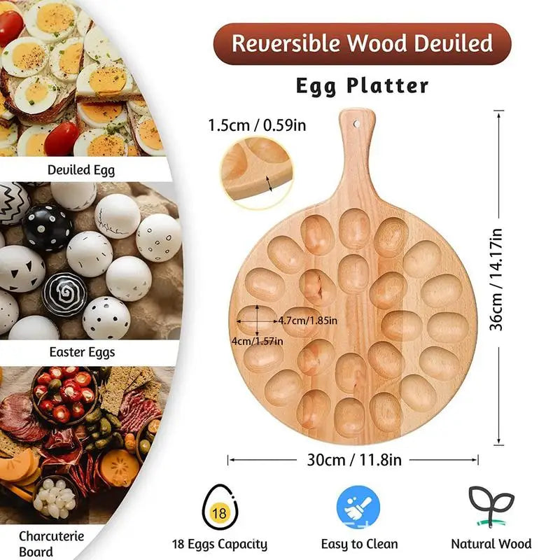 26 Hole Wooden Row Egg Storage Box Egg Tray Shatterproof Protection Log Eggs Tray Round Deviled Egg Tray Container Egg Holder