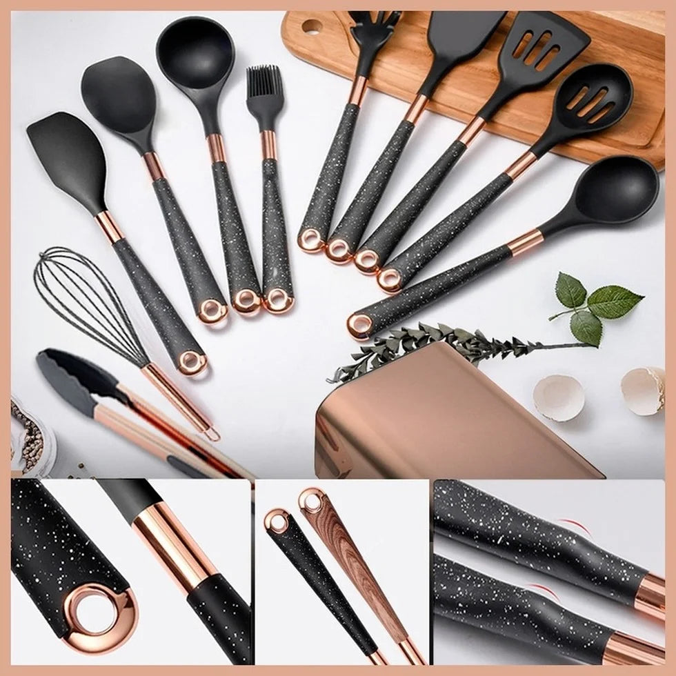 1 Pack Silicone Cooking Utensil Turner Soup Spoon Spatula Scoop Rose Gold Plated Handle Kitchenware Nonstick Kitchen Accessories
