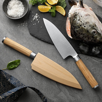 HEZHEN Classic Series Sashimi Knife 180mm X8Cr14MoV Forged Steel Olive Wood Handle Kitchen Knives Sharp Tools