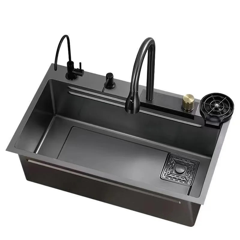 Kitchen sink, stainless steel large single groove, multifunctional flying fish waterfall faucet, the lowest price