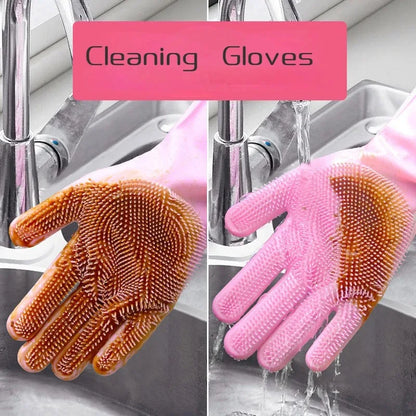 Dishwashing Cleaning Gloves Magic Silicone Rubber Dish Washing Gloves for Household Sponge Scrubber Kitchen Cleaning Tools