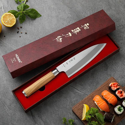 HEZHEN Classic Series Sashimi Knife 180mm X8Cr14MoV Forged Steel Olive Wood Handle Kitchen Knives Sharp Tools