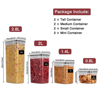 0.8/1.4/1.6/2.0/2.8L 5Pcs Food Storage Container Kitchen Organizers Refrigerator Noodle Box Multigrain Storage Tank Sealed Cans